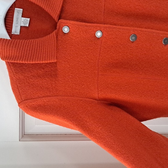 100% Wool Petite Sophisticate Classic Orange Jacket Coat Button Front Pockets - Picture 7 of 12